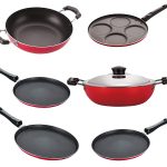 Nirlon 3 Layer Coated Non Stick Aluminium Pots and Pans Cooking Item Gift Set of 6 Pieces