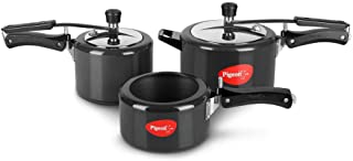 Pigeon by Stovekraft 14455 Induction Base Inner Lid Hard Anodised Pressure Cooker Combo, 2L, 3L, 5L, Silver