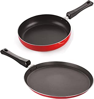 Nirlon Non-Stick Aluminium Tawa Fry Pan Combo Set,Red and Black