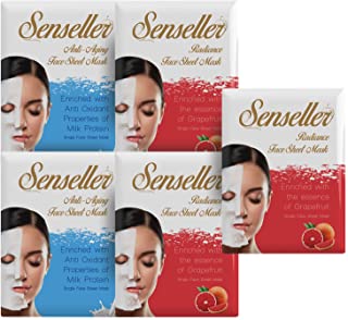 Senseller Radiance-3, and Anti-ageing-2, Face Sheet Mask - (Pack of 5)