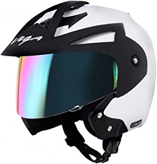 Vega Crux Open Face White Helmet With Clear Visor and Extra Rainbow Visor-M