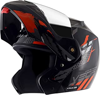 Vega Crux Dx Flex Black Orange Helmet With Clear Visor and Extra Mercury Visor-M