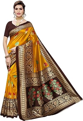 SIRIL Women's Printed Poly Silk Saree with Blouse